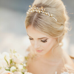 Metal Flower Headband with Pearls crown tiara in gold