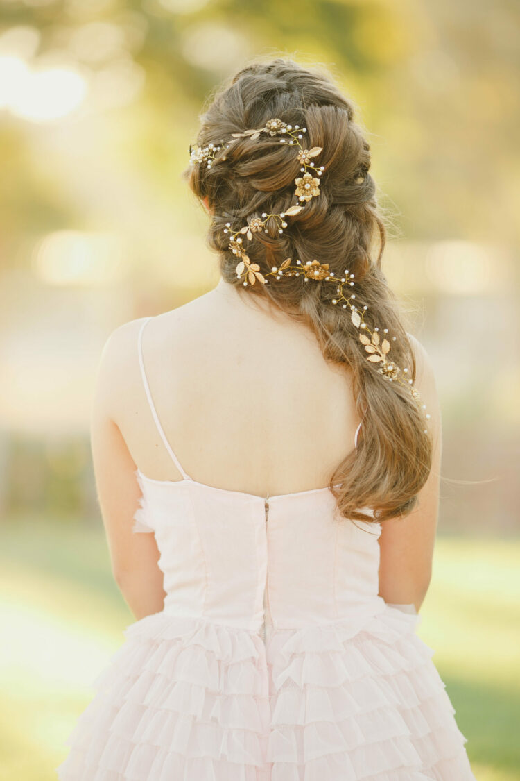 Long Gold Hair Vine of Metal Flowers and Leaves - Be Something New