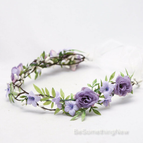 boho lavender flower crown wedding hair accessory floral wreath wedding hair greenery wreath