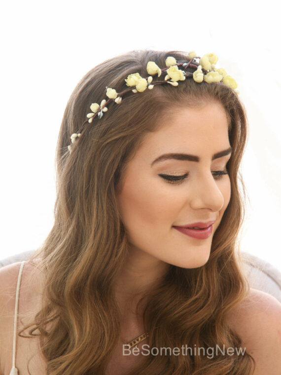 Daisy Chain Flower Ribbon Tie Bohimian Headband, Flower Girl Headband