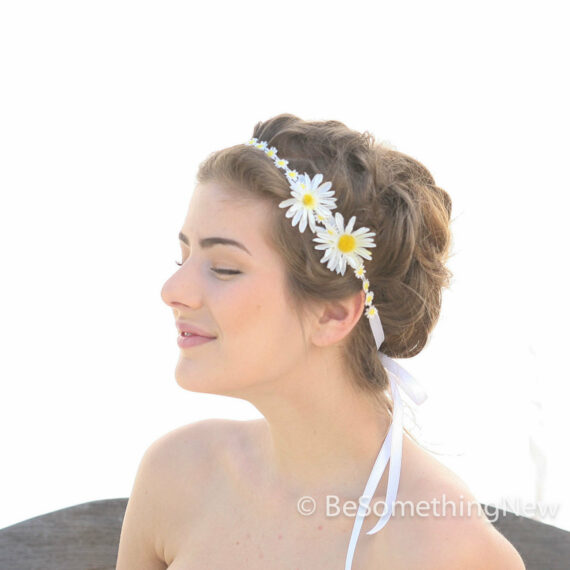 dais headband yellow and white flower crown headband of daisy lace and silk flowers