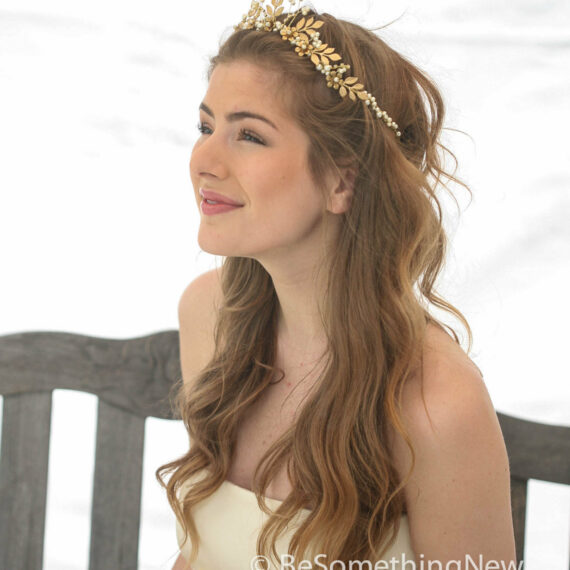 gold crown bridal headpiece woodland tiara