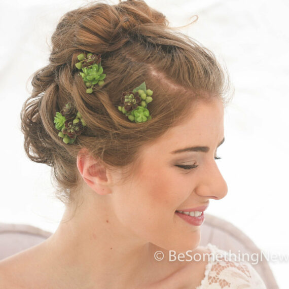 Succulent Bobby Pin Set, Wedding Hair Bobby Pins, Bohemian Rustic Wedding Hair Accessory artificial green succulent bridal hair acceories