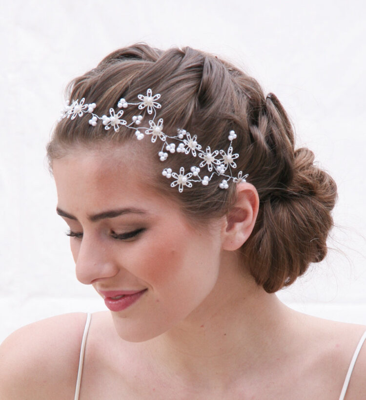 Vintage Sequin Hair Vine of Snowflake Flowers and wired pearls wedding headpiece , wedding headpiece, Christmas wedding