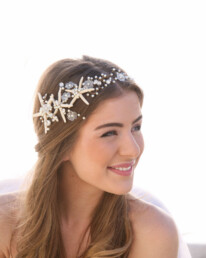 Beach Wedding Starfish and Pearl Wired Hair Vine, Nautical Wedding Headpiece