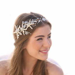 Beach Wedding Starfish and Pearl Wired Hair Vine, Nautical Wedding Headpiece