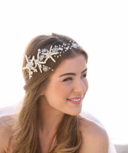 Beach Wedding Starfish and Pearl Wired Hair Vine, Nautical Wedding Headpiece