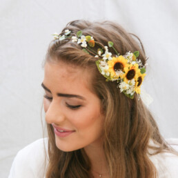 sunflower flower crown babies breath halo bridesmaids hair wedding headpiece photo prop