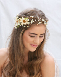 Rustic Floral Hair Vine of Ivory Daisies and Pearls rustic flower crown, daisy and pearl wedding halo wreath bridal headpiece