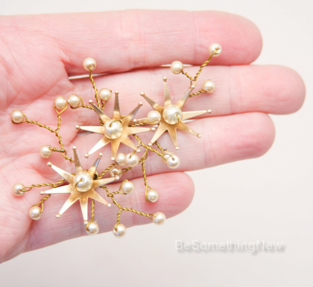Wedding Hair Pins Star Flower and Champagne Pearl Bridal Hair Pin Set