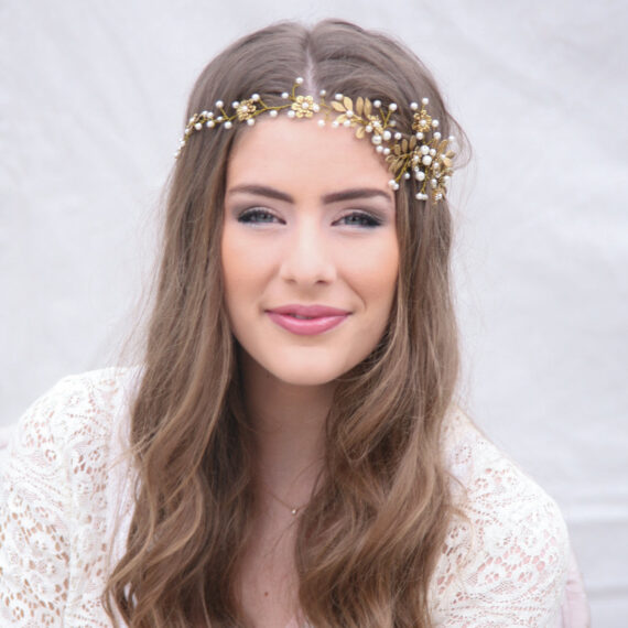 Gold Wedding Hair Vine, Brass Flower and Leaves