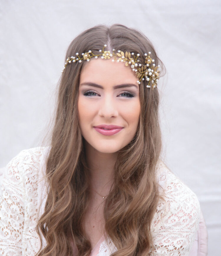 Gold Wedding Hair Vine, Brass Flower and Leaves