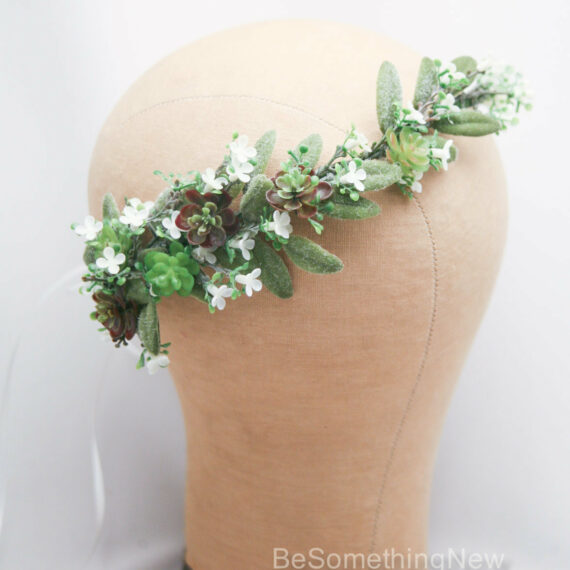 succulent and greenery flower crown for wedding bridesmaids wreath wedding hair halo floral hair vine