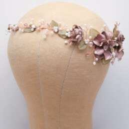 Rose Gold Hair Vine beaded wedding headpiece of flowers and pearls