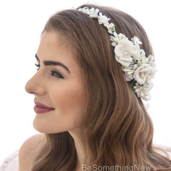 vintage flower crown ivory rose wedding headband bridal headpiece