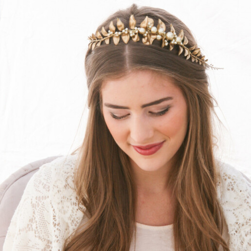 gold headband of a gold leaf with peals flower crown