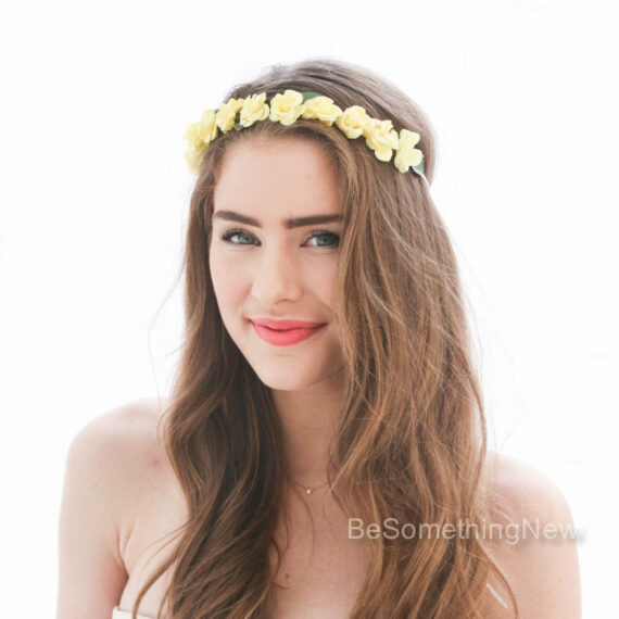 flower crown vintage yellow floral wreath bridesmaid headband flower girl halo