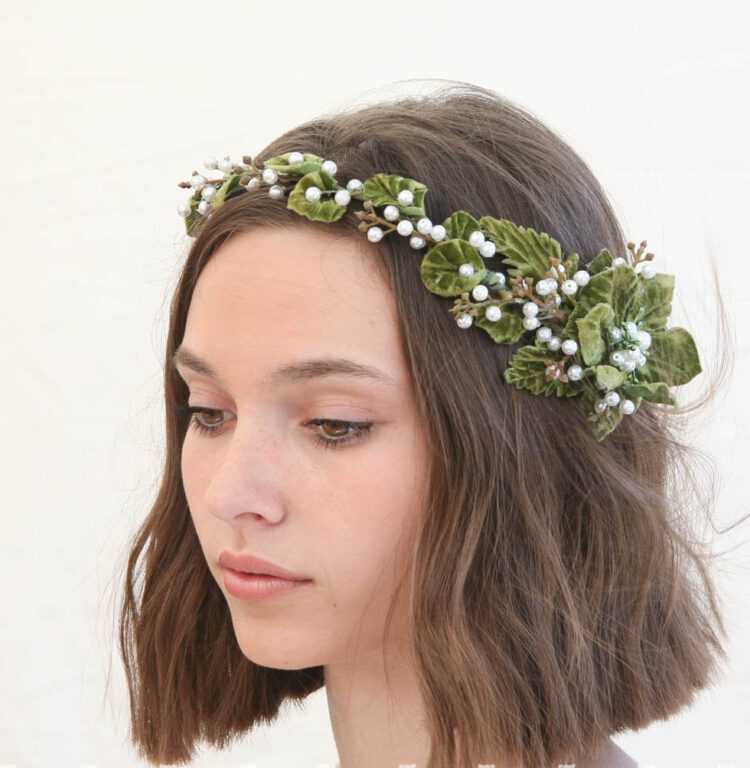 green flower crown rustic wedding headpiece bridal headpiece floral halo bridal headband vintage headpiece