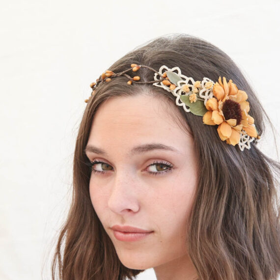 sunflower wedding flower crown rustic wedding headpiece