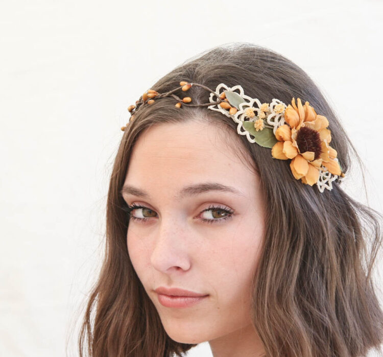 sunflower wedding flower crown rustic wedding headpiece