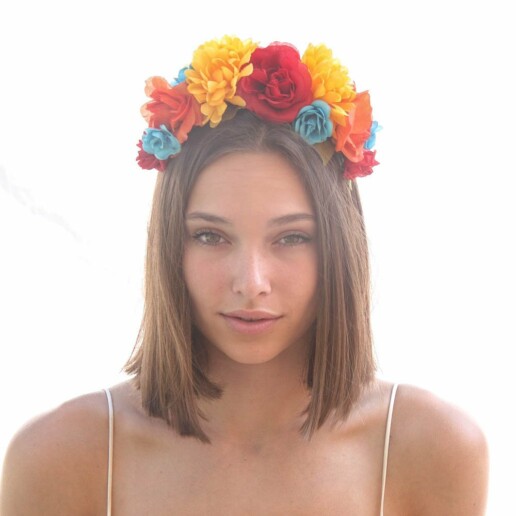 Large Bright Flower Crown Headband, Mexican Flower Crown in Bright Colors, Day Of the Dead Headband Halloween Hair Accessory Corona de Flores Costume Mexico Frida Kahlo Halo