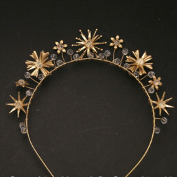 Gold Celestial Large Wedding Crown, Gold Celestial Wedding Crown Crystals and Stars, Metal Star Headband