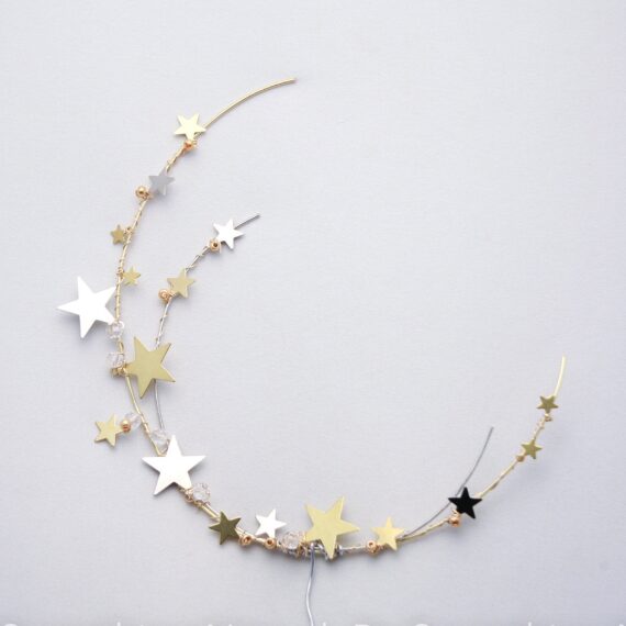 celestial wedding cake topper gold and silver Cresent moon