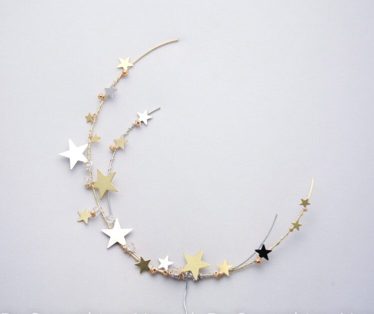 celestial wedding cake topper gold and silver Cresent moon