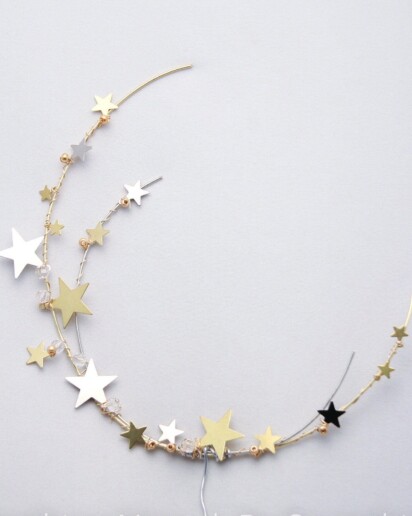celestial wedding cake topper gold and silver Cresent moon