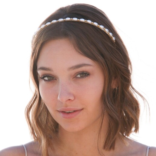 Simple Pearl Headband in Gold, rice pearl and gold bead headpiece