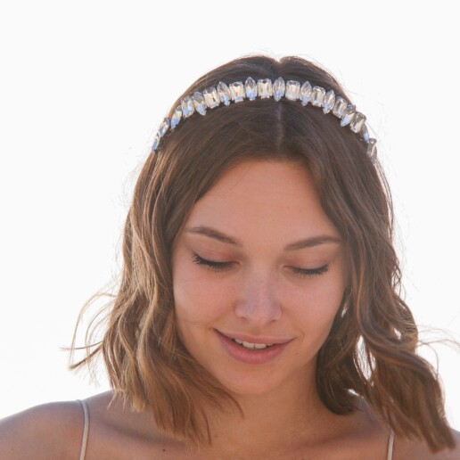 Crescent Moon Cake Toper, rhinestone headband wedding tiara