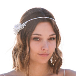 Pearl Headpiece with Vintage Wax Flower Pips and Velvet Flowers, White Flower Crown Pearl Halo with flowers at the side for your wedding day