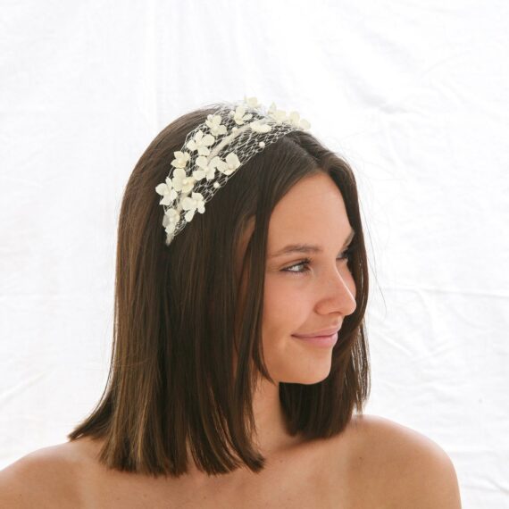 birdcage net headband with flowers and pearls wedding headpiece bridal headband