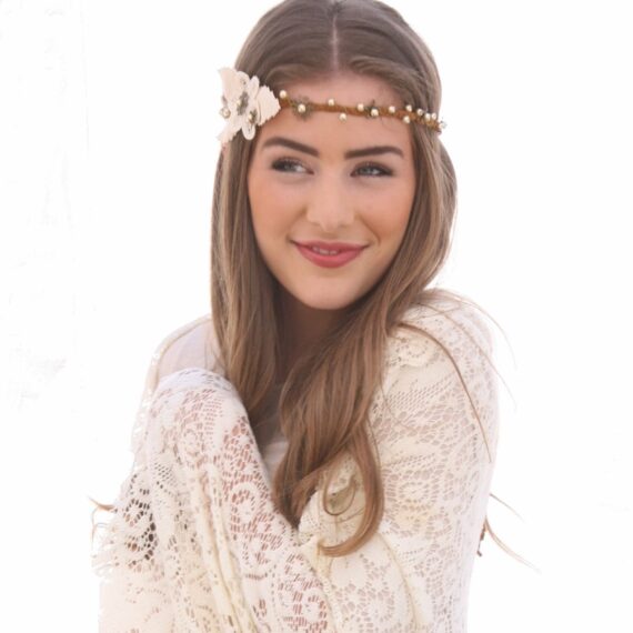 Bohemian Headband Suede Leaves,Bohemian Tie Headband of Ivory Suede Leaves and Metal Flowers