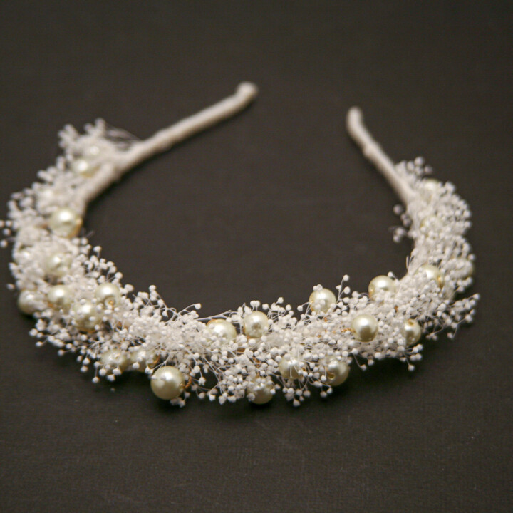 dried babies breath and pearl wedding headband bridal hair accessories dried flowers