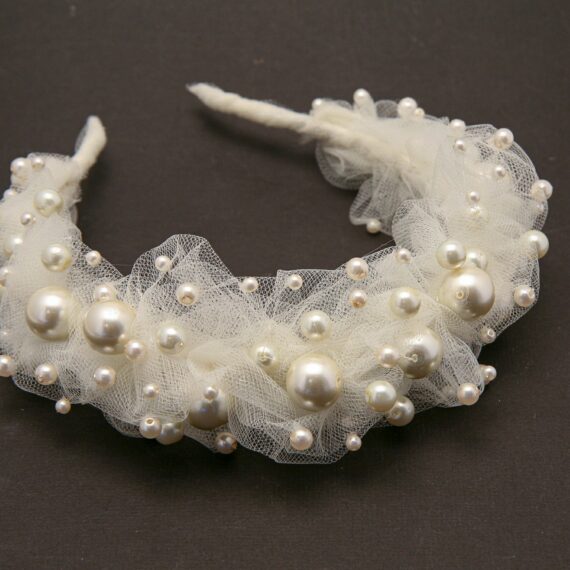 Net and Pearl Wedding Headband / Wide Veil Headband, wide headband, net headband netting and pearls veil alternative bridal headpeice modern wedding boho wedding headband