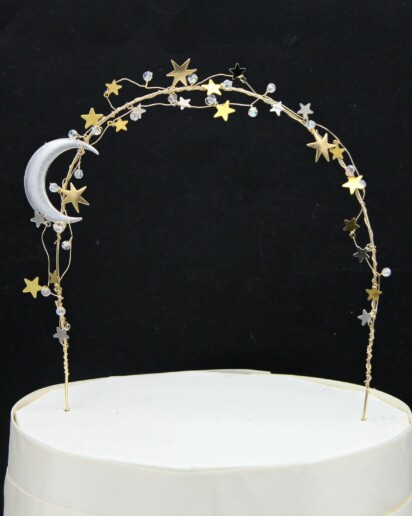 Cake Topper Moon Stars, Gold and Silver Wedding Cake Toper Arch of Metal Stars and Silver Celestial Moon Wedding Decor