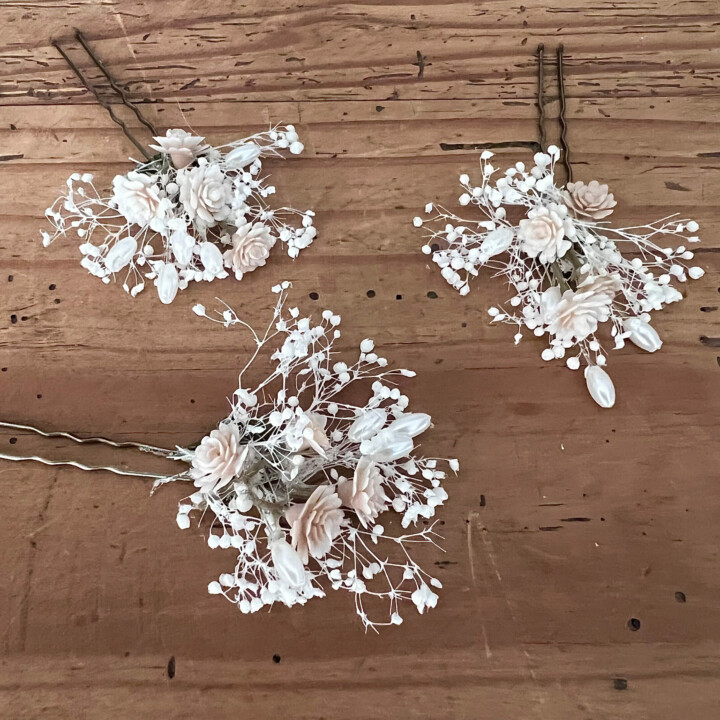 Dried Babies Breath Hair Pins with Pearls, hair pins, babies breath flower pins
