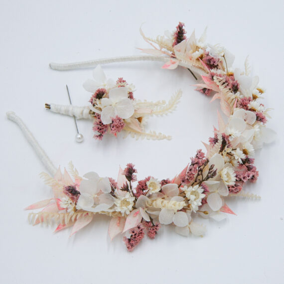 Dried Flower Headband in Pink and Lavenderdried flower crown using real dried flowers in shades of pin k lavender and ivory wedding headpiece