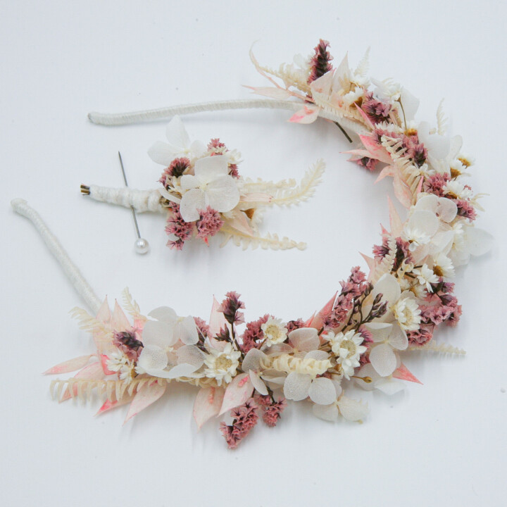 Dried Flower Headband in Pink and Lavenderdried flower crown using real dried flowers in shades of pin k lavender and ivory wedding headpiece