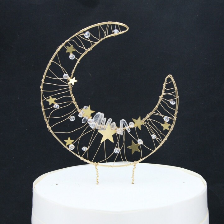 celestial cake topper moon and stars with crystals