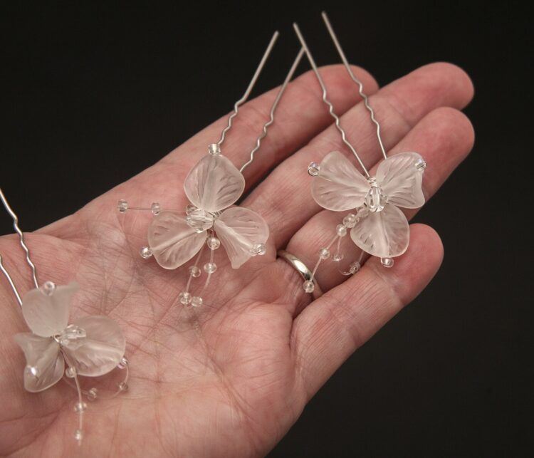 Crystal Flowers Wedding Hair Pin Set of 3 - Image 4