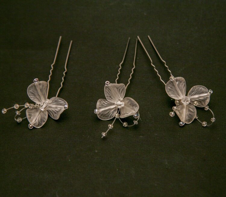 Crystal Flowers Wedding Hair Pin Set of 3 - Image 3