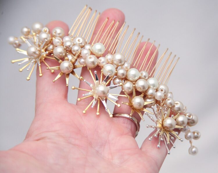 Celestial Star and Pearl Wedding Hair Comb - Image 3