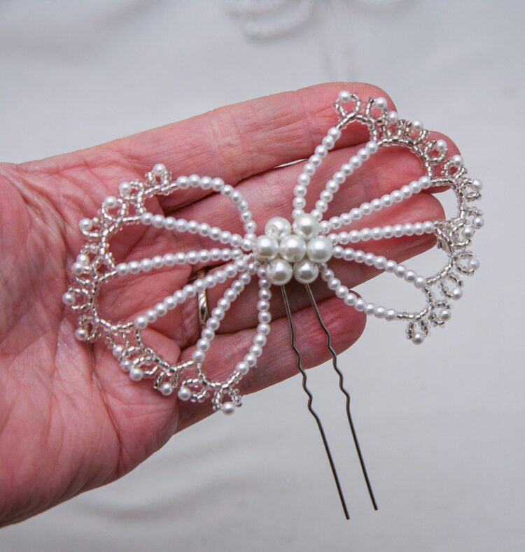 Pearl and Crystal Vintage Bow Hair Pin