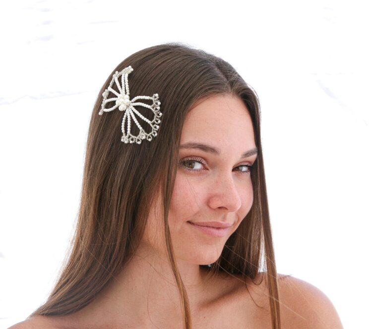Pearl and Crystal Vintage Bow Hair Pin , pearl hair pins, wedding hair accessories