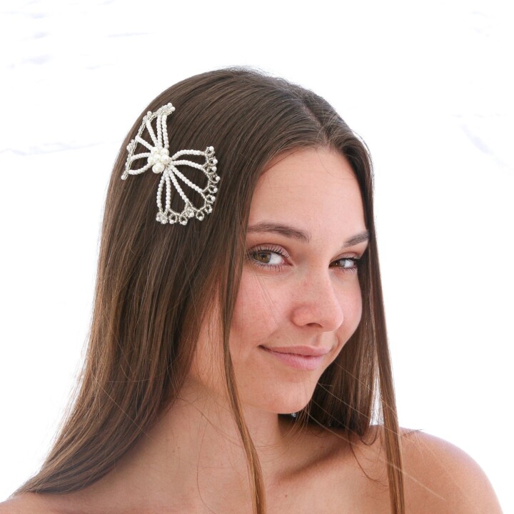 Pearl and Crystal Vintage Bow Hair Pin , pearl hair pins, wedding hair accessories