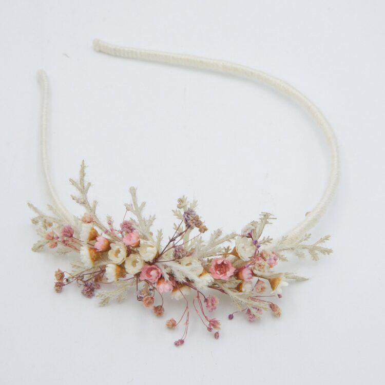 Pink and Ivory Dried Flower Headband with Babies Breath - Image 4
