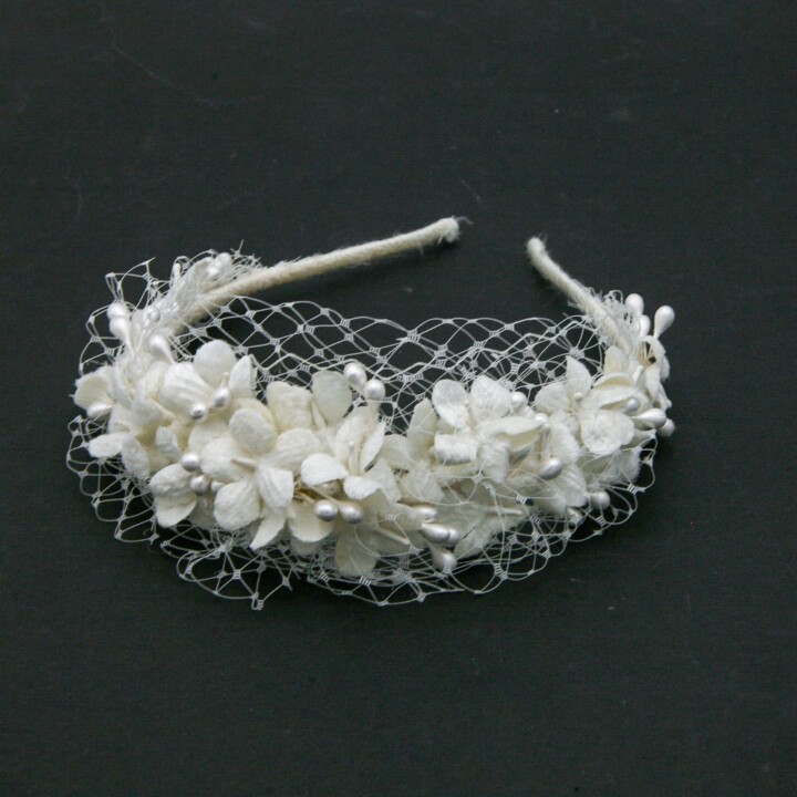 Net Bridal Headpiece with Ivory Vintage Flowers wedding headpiece, veil alternative