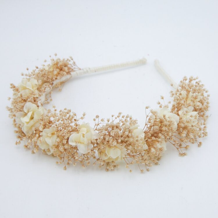dried babies breath halo in ivory and ecru